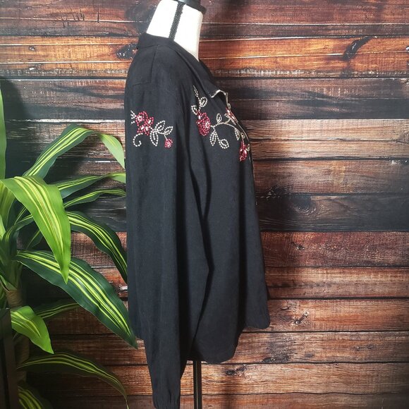 Napa Valley Jacket XL Black Floral Embroidered Beaded Full Zip - Picture 3 of 10
